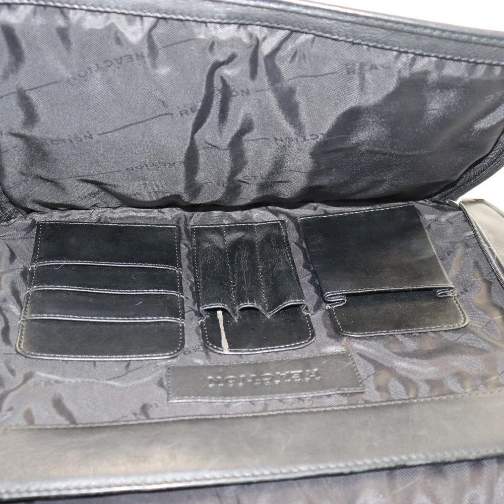 Kenneth Cole Reaction Briefcase Mens OS Black Leather Messenger Laptop Bag